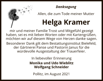 Traueranzeige von Helga Kramer von UEL