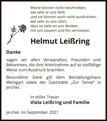 Traueranzeige von Helmut Leißring von UEL