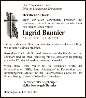 Traueranzeige von Ingrid Bannier von UEL