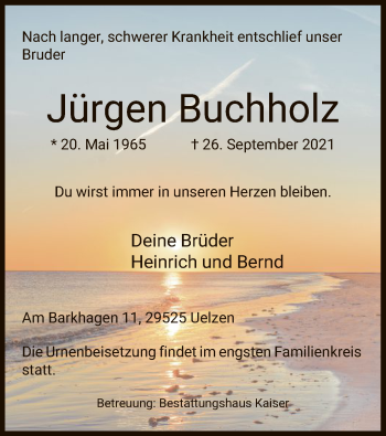 Traueranzeige von Jürgen Buchholz von UEL