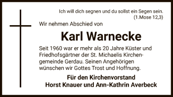 Traueranzeige von Karl Warnecke von UEL