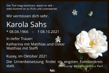 Traueranzeige von Karola Sahs von UEL