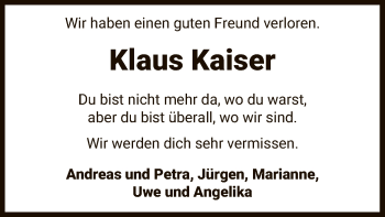 Traueranzeige von Klaus Kaiser von UEL