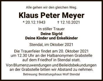 Traueranzeige von Klaus Peter Meyer von UEL