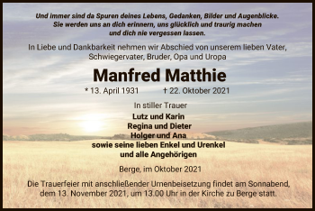 Traueranzeige von Manfred Matthie von UEL