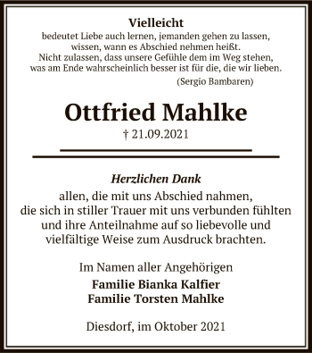 Traueranzeige von Ottfried Mahlke von UEL