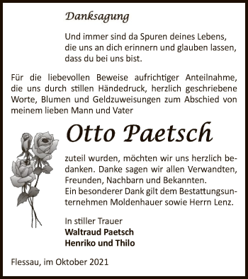 Traueranzeige von Otto Paetsch von UEL