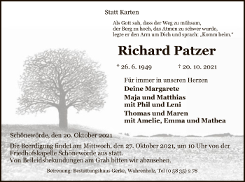 Traueranzeige von Richard Patzer von UEL