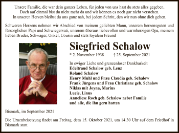 Traueranzeige von Siegfried Schalow von UEL
