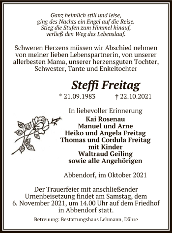 Traueranzeige von Steffi Freitag von UEL