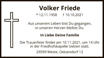 Traueranzeige von Volker Friede von UEL