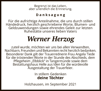 Traueranzeige von Werner Herzog von UEL