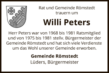 Traueranzeige von Willi Peters von UEL