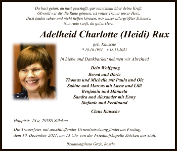 Traueranzeige von Adelheid Charlotte von UEL