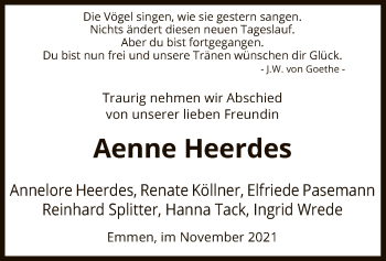 Traueranzeige von Aenne Heerdes von UEL