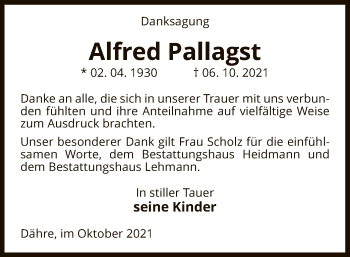 Traueranzeige von Alfred Pallagst von UEL