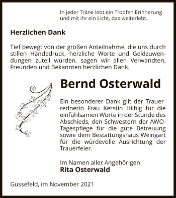 Traueranzeige von Bernd Osterwald von UEL