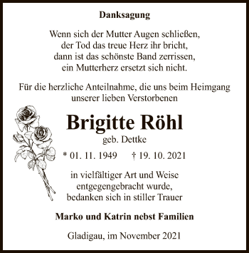 Traueranzeige von Brigitte Röhl von UEL