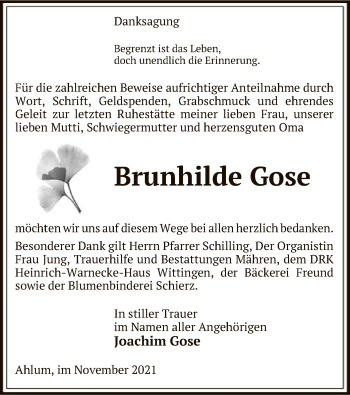 Traueranzeige von Brunhilde Gose von UEL