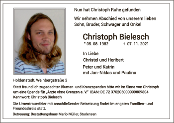 Traueranzeige von Christoph Bielesch von UEL