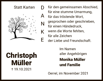 Traueranzeige von Christoph Müller von UEL