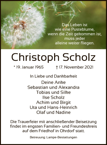 Traueranzeige von Christoph Scholz von UEL