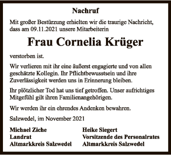 Traueranzeige von Cornelia Krüger von UEL