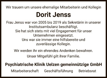 Traueranzeige von Dorit Jenss von UEL