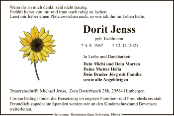 Traueranzeige von Dorit Jenss von UEL