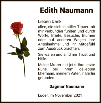 Traueranzeige von Edith Naumann von UEL