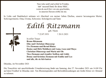 Traueranzeige von Edith Ritzmann von UEL