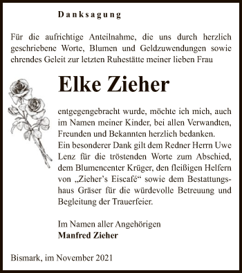 Traueranzeige von Elke Zieher von UEL