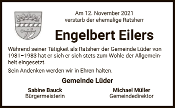 Traueranzeige von Engelbert Eilers von UEL