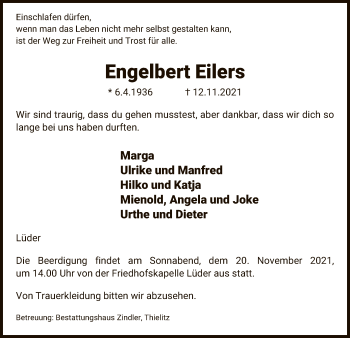 Traueranzeige von Engelbert Eilers von UEL