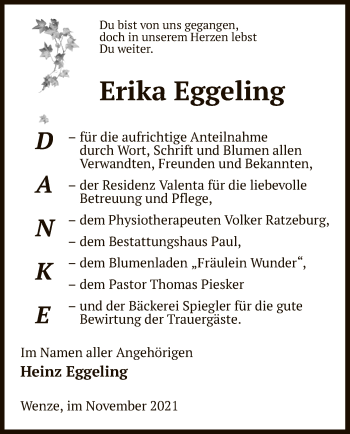 Traueranzeige von Erika Eggeling von UEL