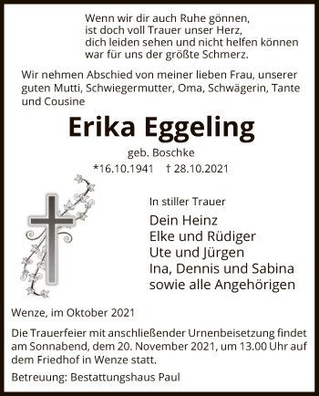 Traueranzeige von Erika Eggeling von UEL