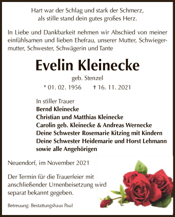 Traueranzeige von Evelin Kleinecke von UEL