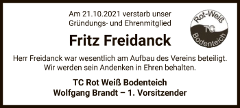 Traueranzeige von Fritz Freidanck von UEL