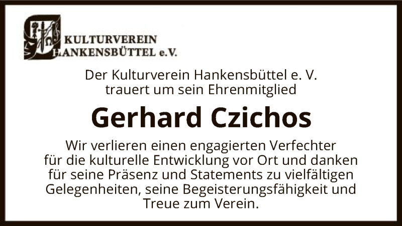  Traueranzeige für Gerhard Czichos vom 20.11.2021 aus UEL