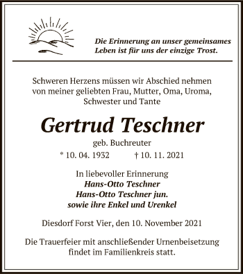 Traueranzeige von Gertrud Teschner von UEL