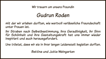 Traueranzeige von Gudrun Roden von UEL