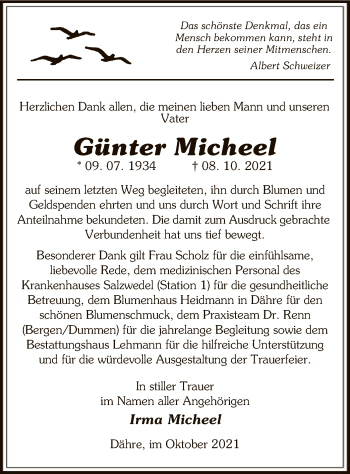 Traueranzeige von Günter Micheel von UEL