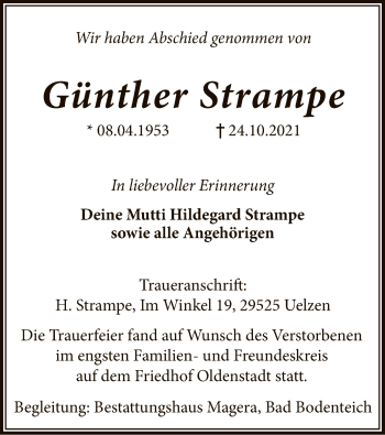 Traueranzeige von Günther Strampe von UEL