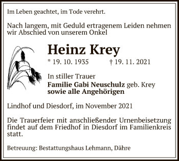 Traueranzeige von Heinz Krey von UEL