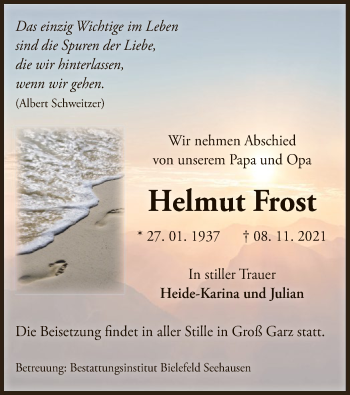 Traueranzeige von Helmut Frost von UEL