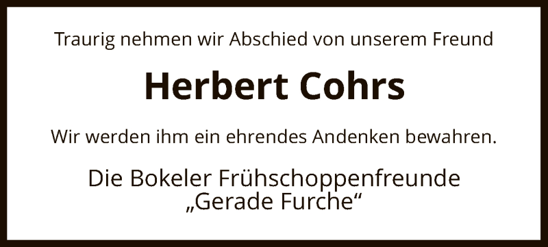  Traueranzeige für Herbert Cohrs vom 27.11.2021 aus UEL