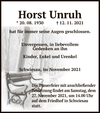 Traueranzeige von Horst Unruh von UEL