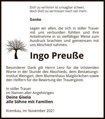 Traueranzeige von Ingo Preuße von UEL