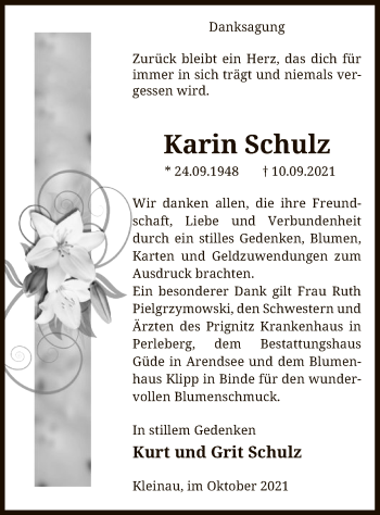 Traueranzeige von Karin Schulz von UEL