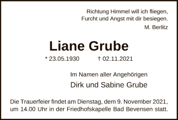 Traueranzeige von Liane Grube von UEL